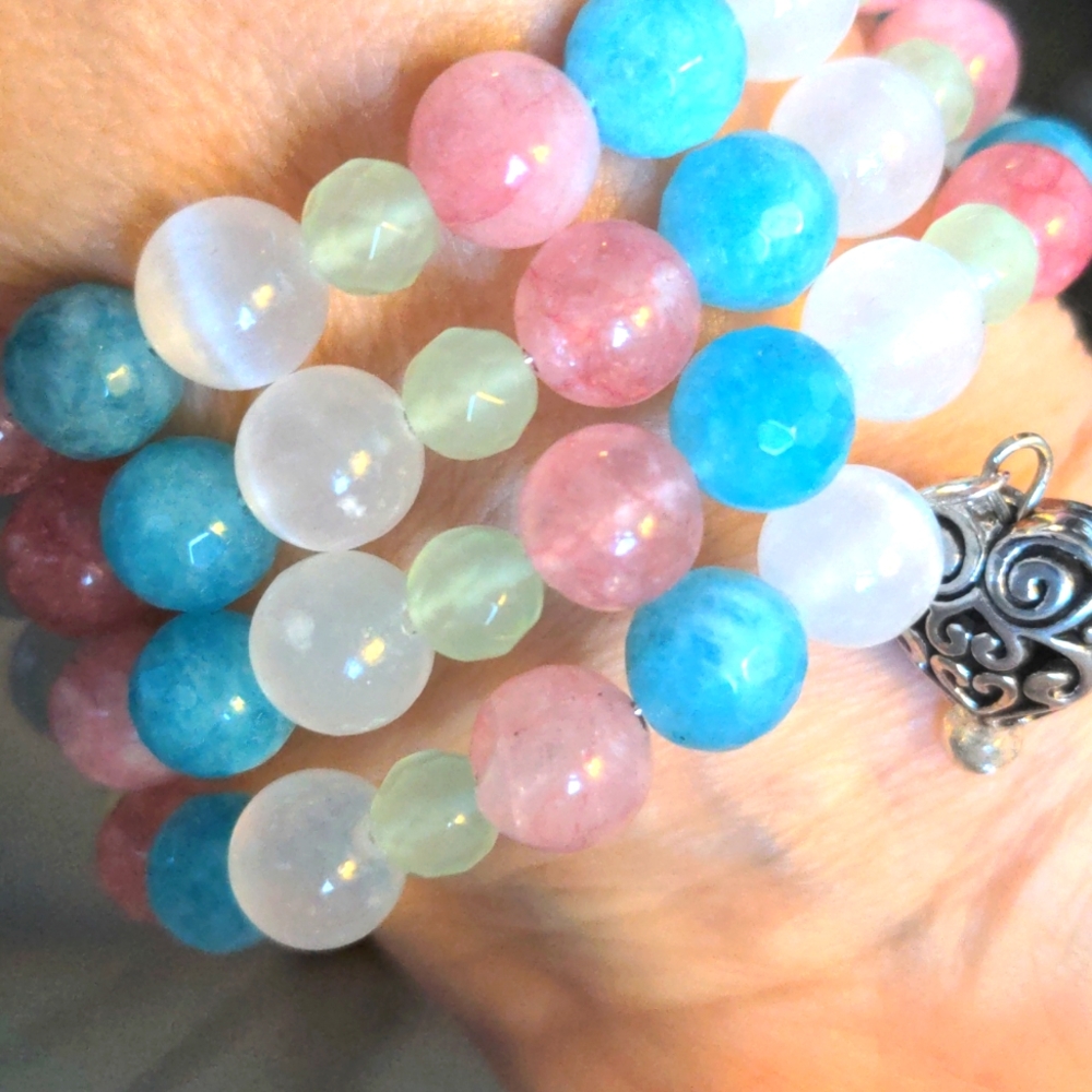 Wrap Multi gemstone Beaded Bracelet & Starfish Earrings Set, New, Fits All - Picture 7 of 8
